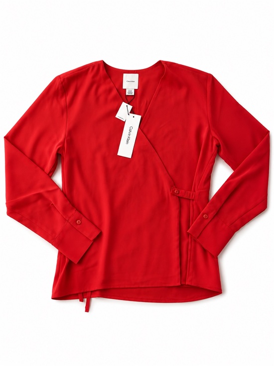 Calvin Klein Tops - Calvin Klein V-Neck Red Long-Sleeve Wrap Top